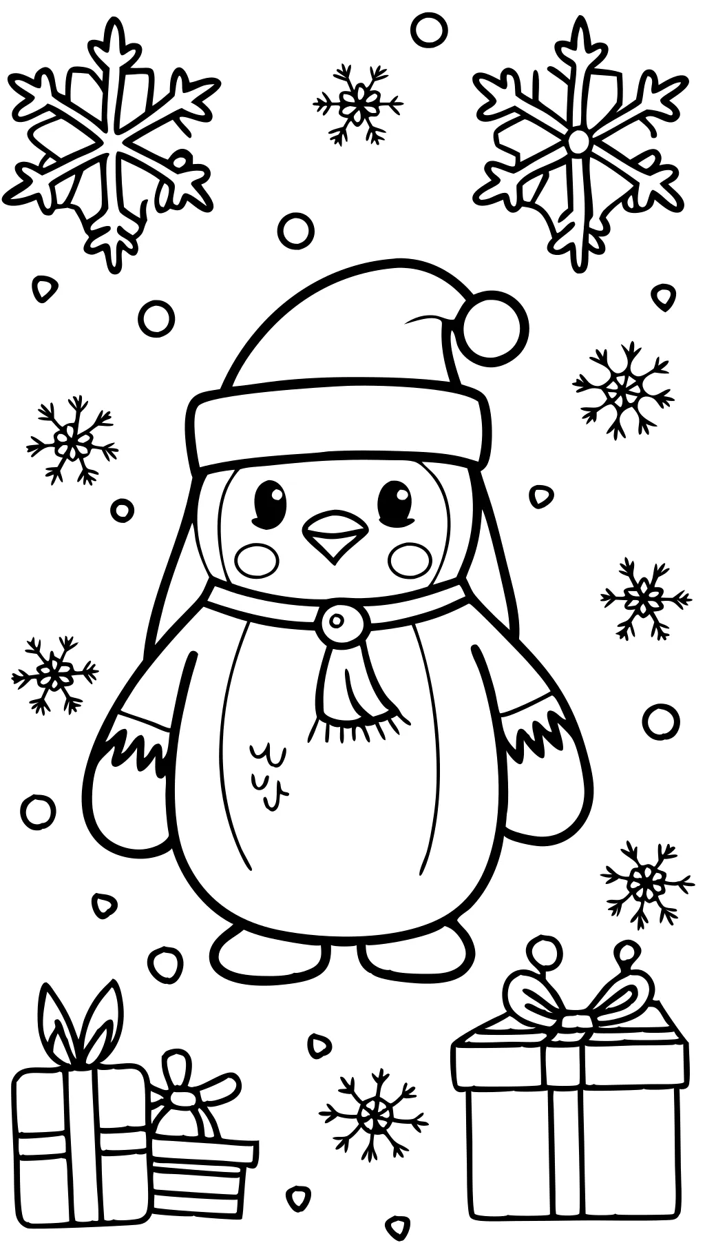 Páginas para colorear de pingüino navideño